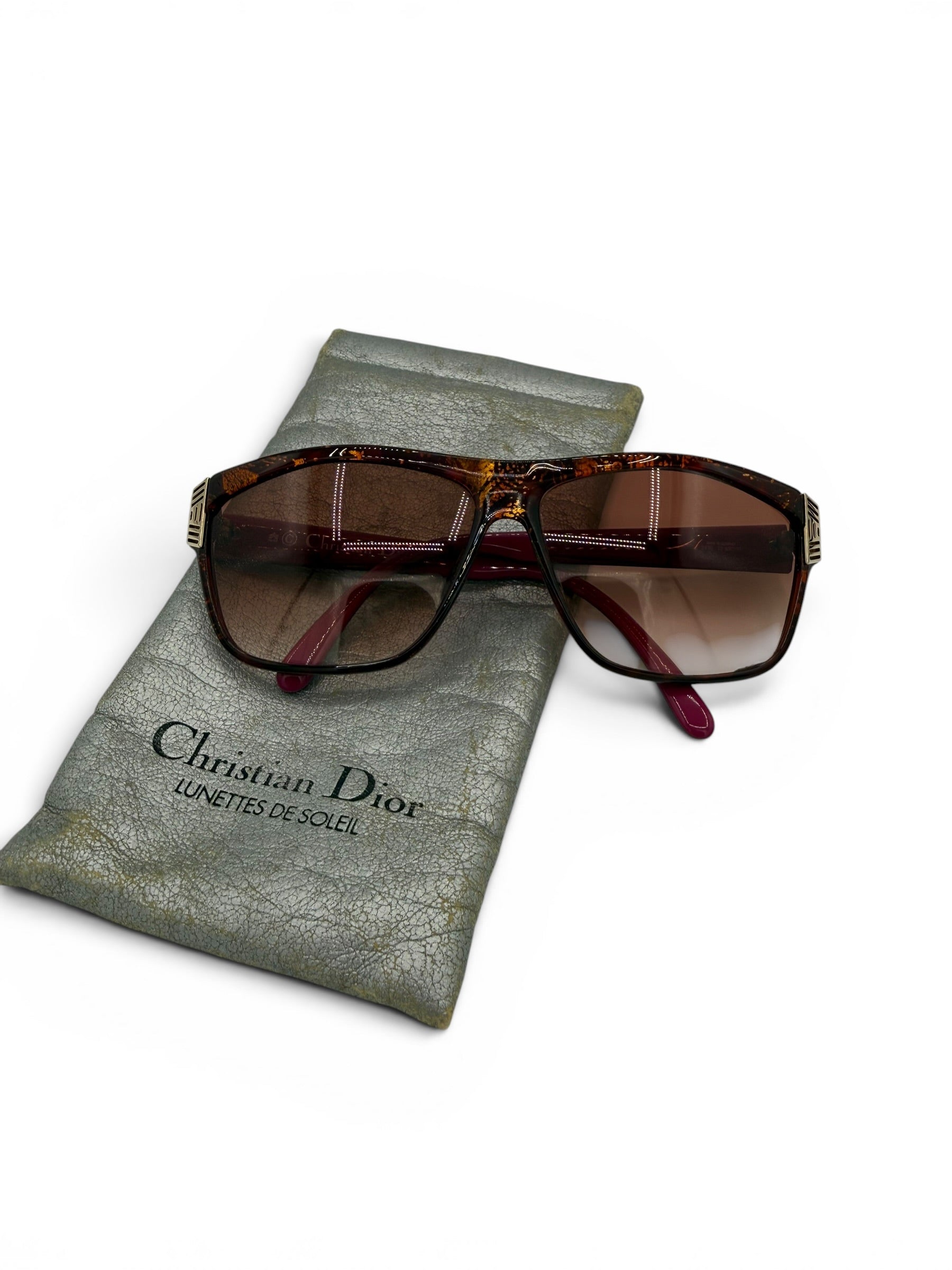 Vintage Christian Optyl Dior Oversized Shield Aviator Sunglasses Tortoise Burgundy Gradient Lenses