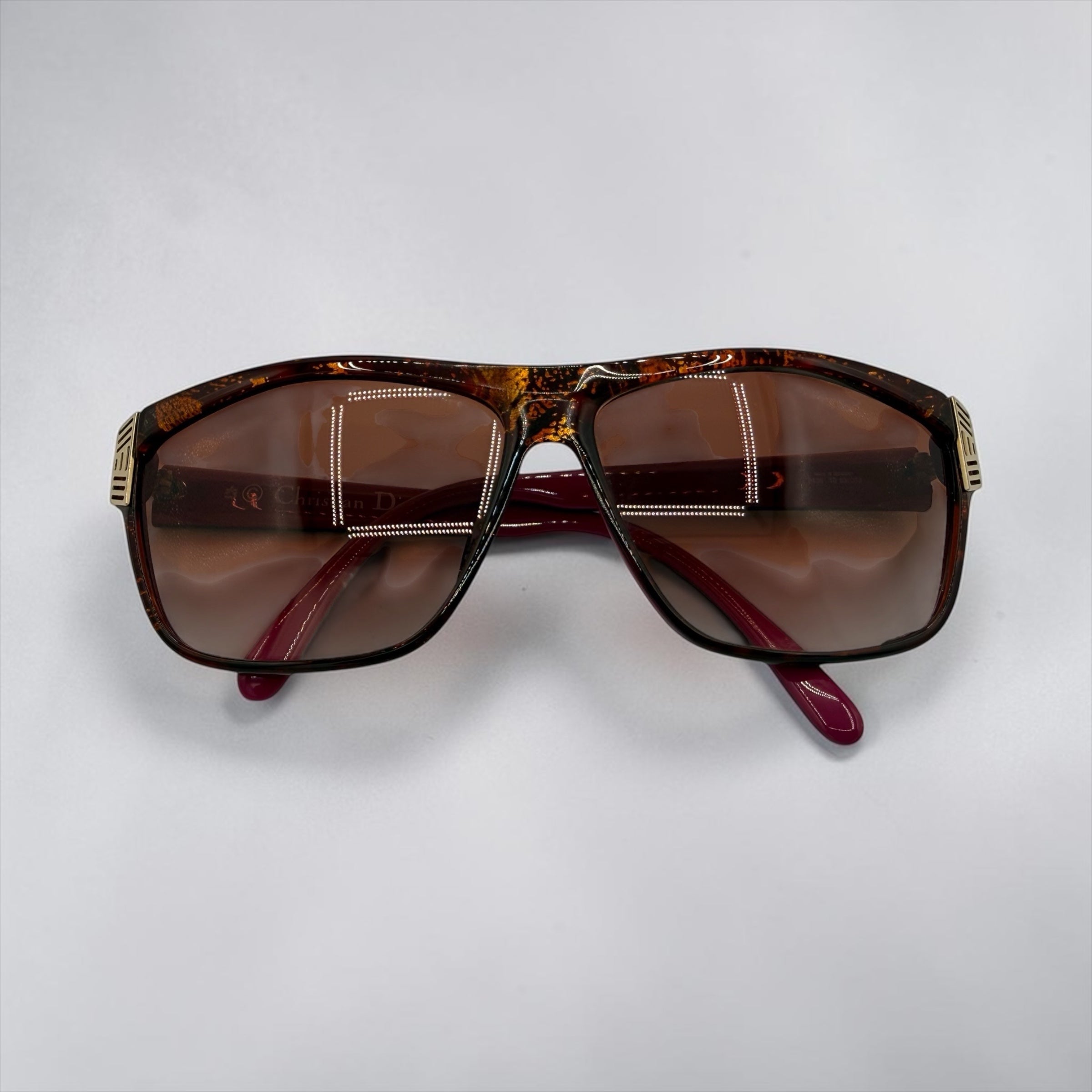 Vintage Christian Optyl Dior Oversized Shield Aviator Sunglasses Tortoise Burgundy Gradient Lenses
