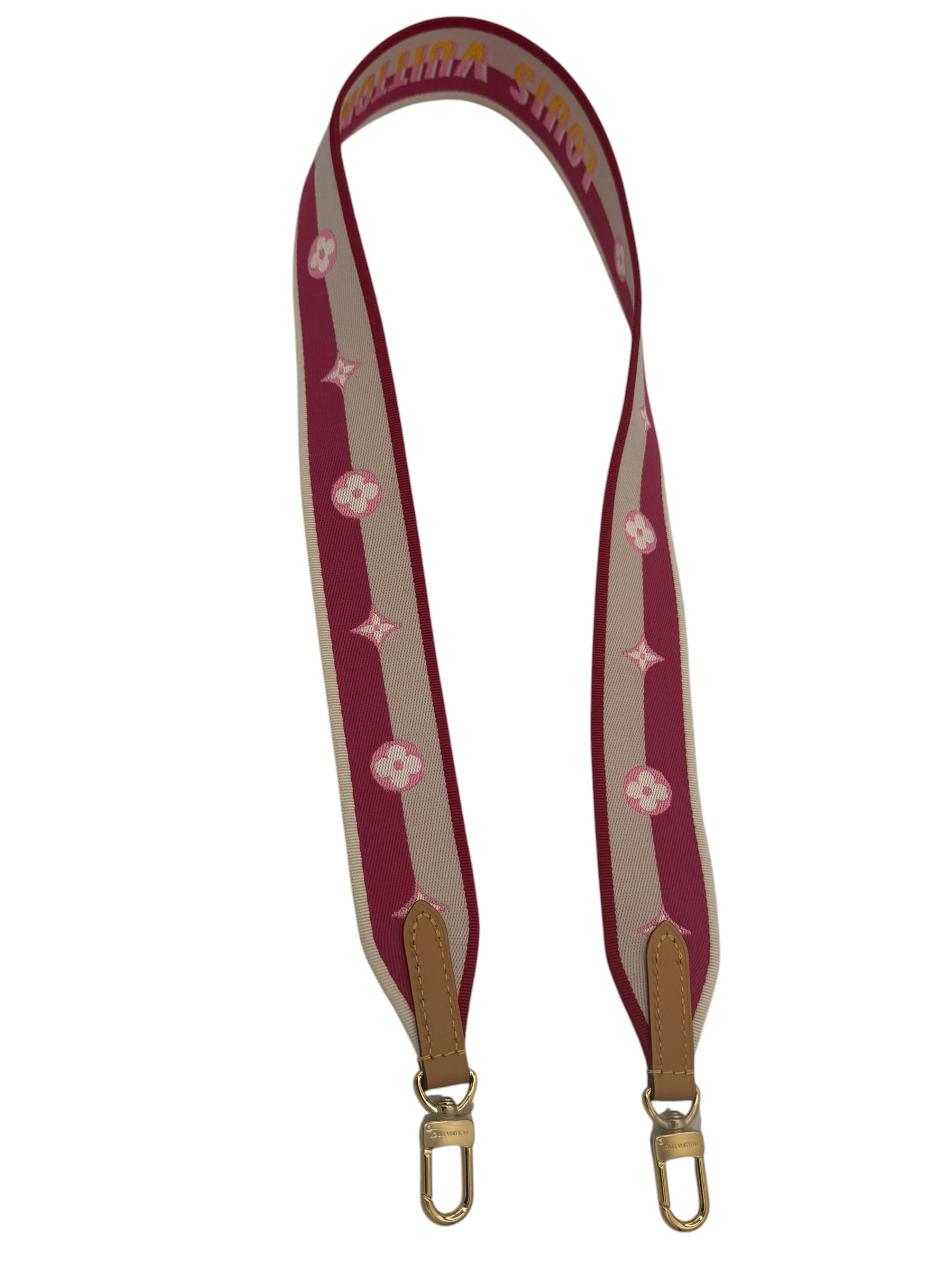 Louis Vuitton Pink Monogram Jacquard Guitar Strap Gold Hardware COA