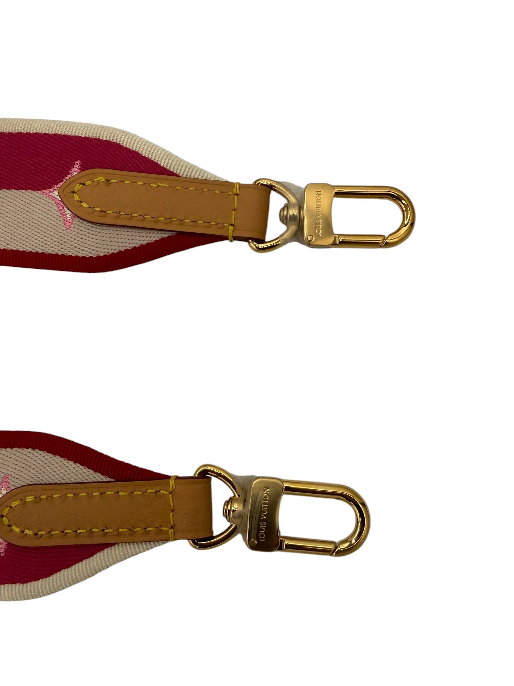 Louis Vuitton Pink Monogram Jacquard Guitar Strap Gold Hardware COA