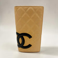CHANEL Vintage Cambon Ligne Long Wallet Beige Quilted Lambskin Black CC