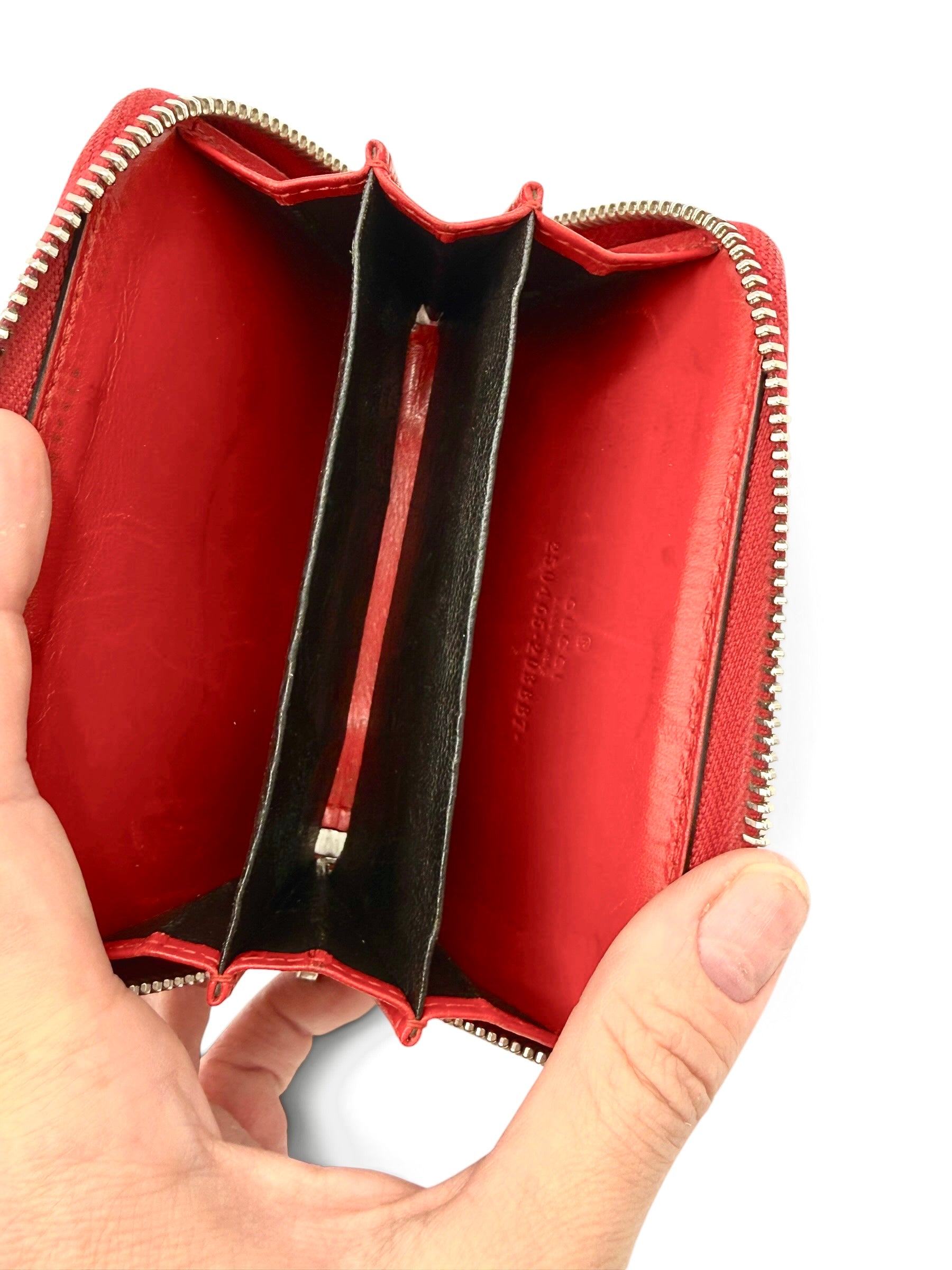 Gucci Red Diamante Leather Zip Around Wallet