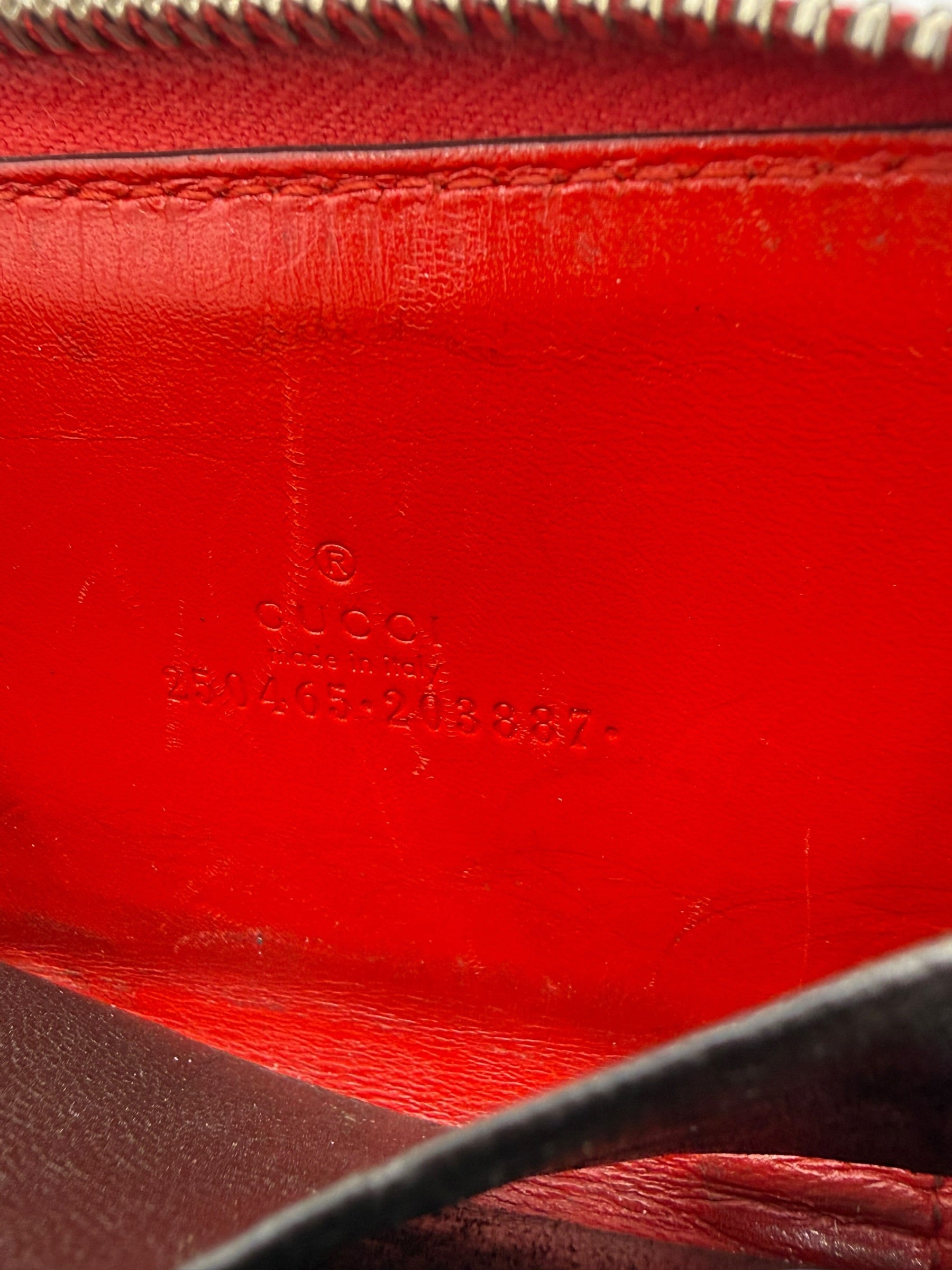 Gucci Red Diamante Leather Zip Around Wallet