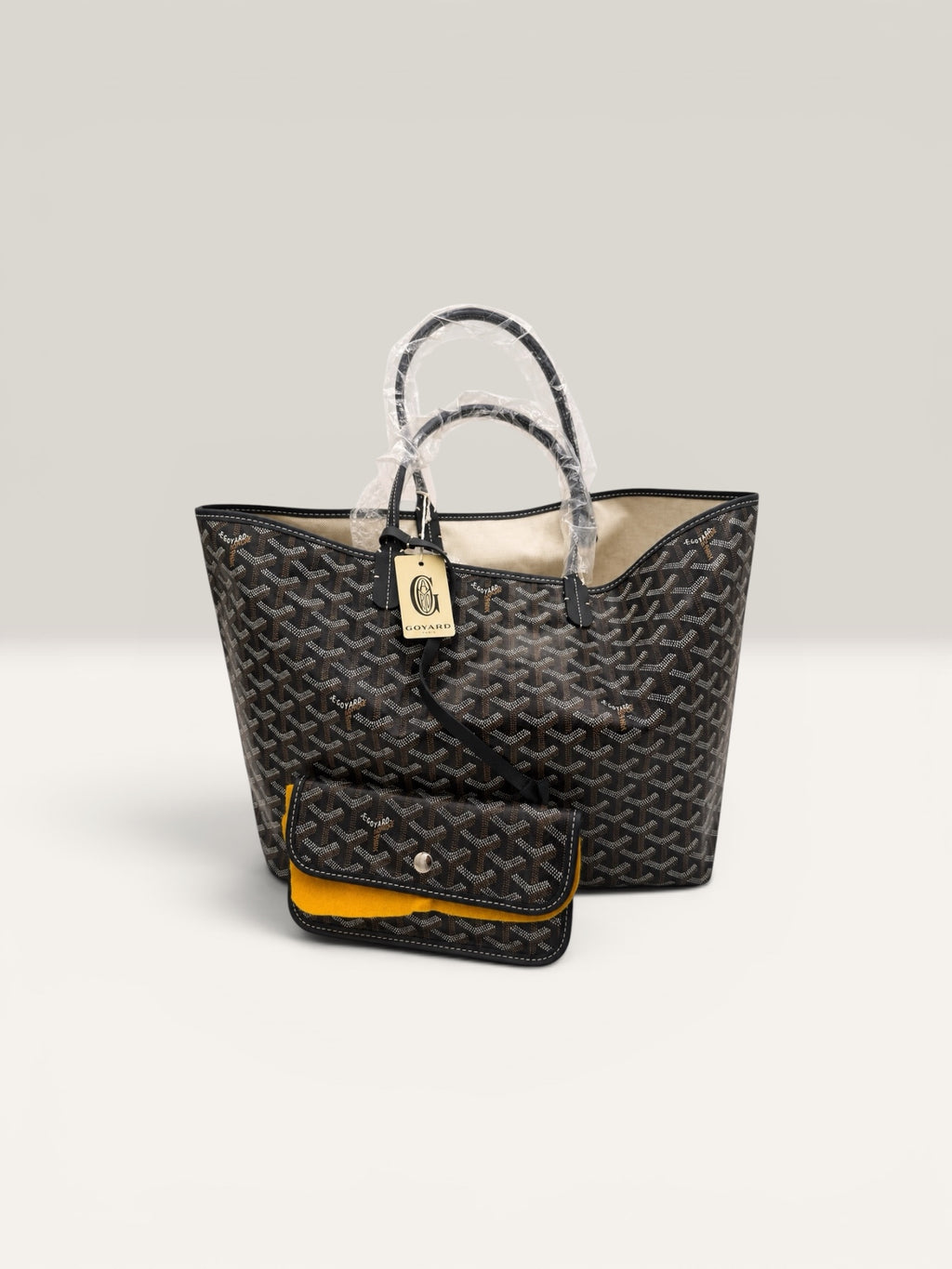Goyard Saint Louis PM Black Goyardine Tote Bag with Matching Pouch - NEW