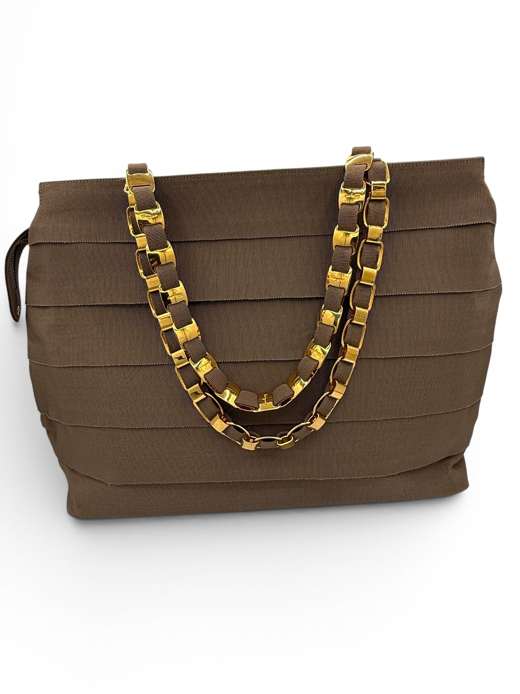 Salvatore Ferragamo Vintage Vara Ribbon Tiered Chain Tote Bag