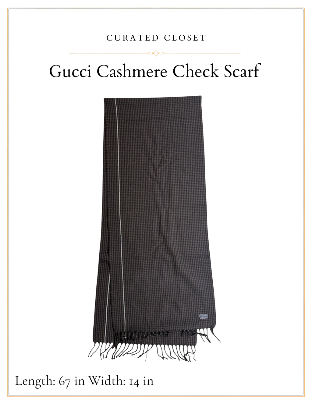 Gucci Cashmere Check Scarf Brown 67 x 14 in