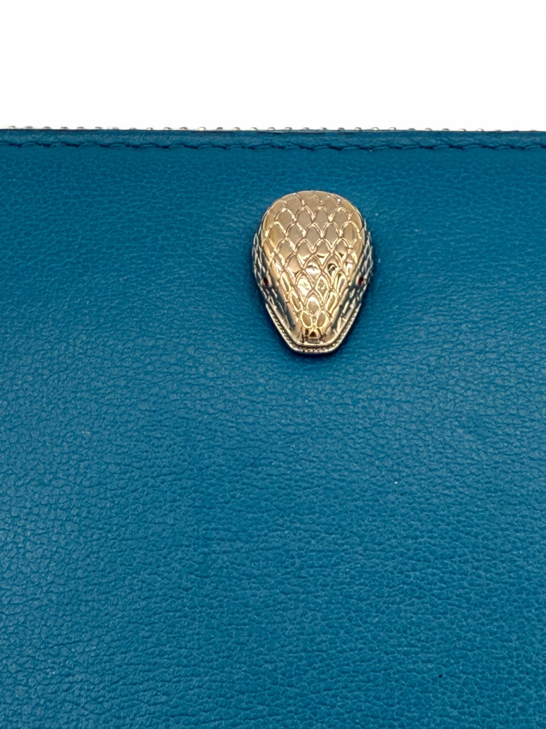 Bvlgari Serpenti Forever Turqoiuse Leather Zip Wallet on Chain, Box, NFC Card & Papers