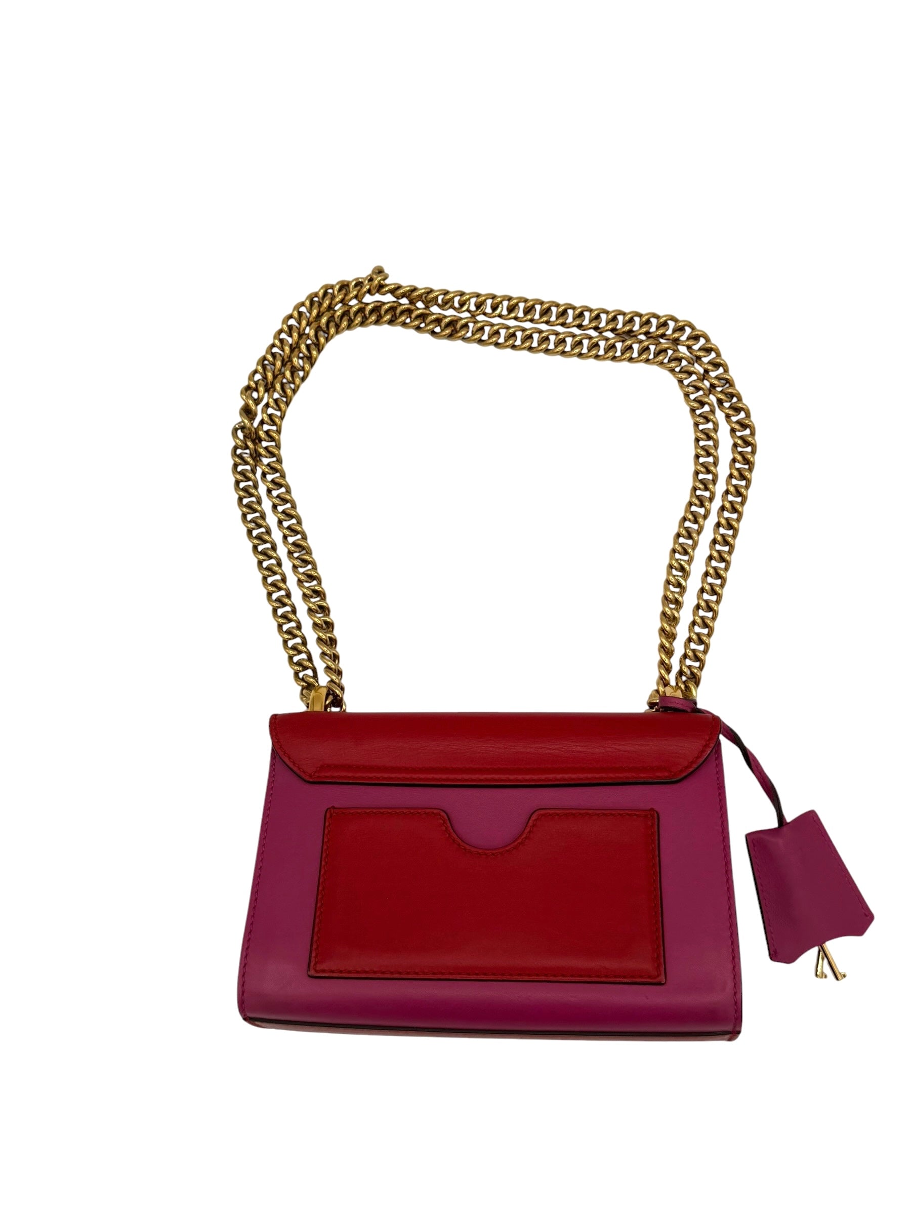 Gucci Bicolor Leather Padlock Small Chain Shoulder Bag In Red & Pink