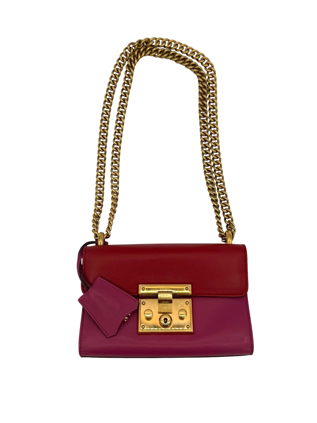 Gucci Bicolor Leather Padlock Small Chain Shoulder Bag In Red & Pink