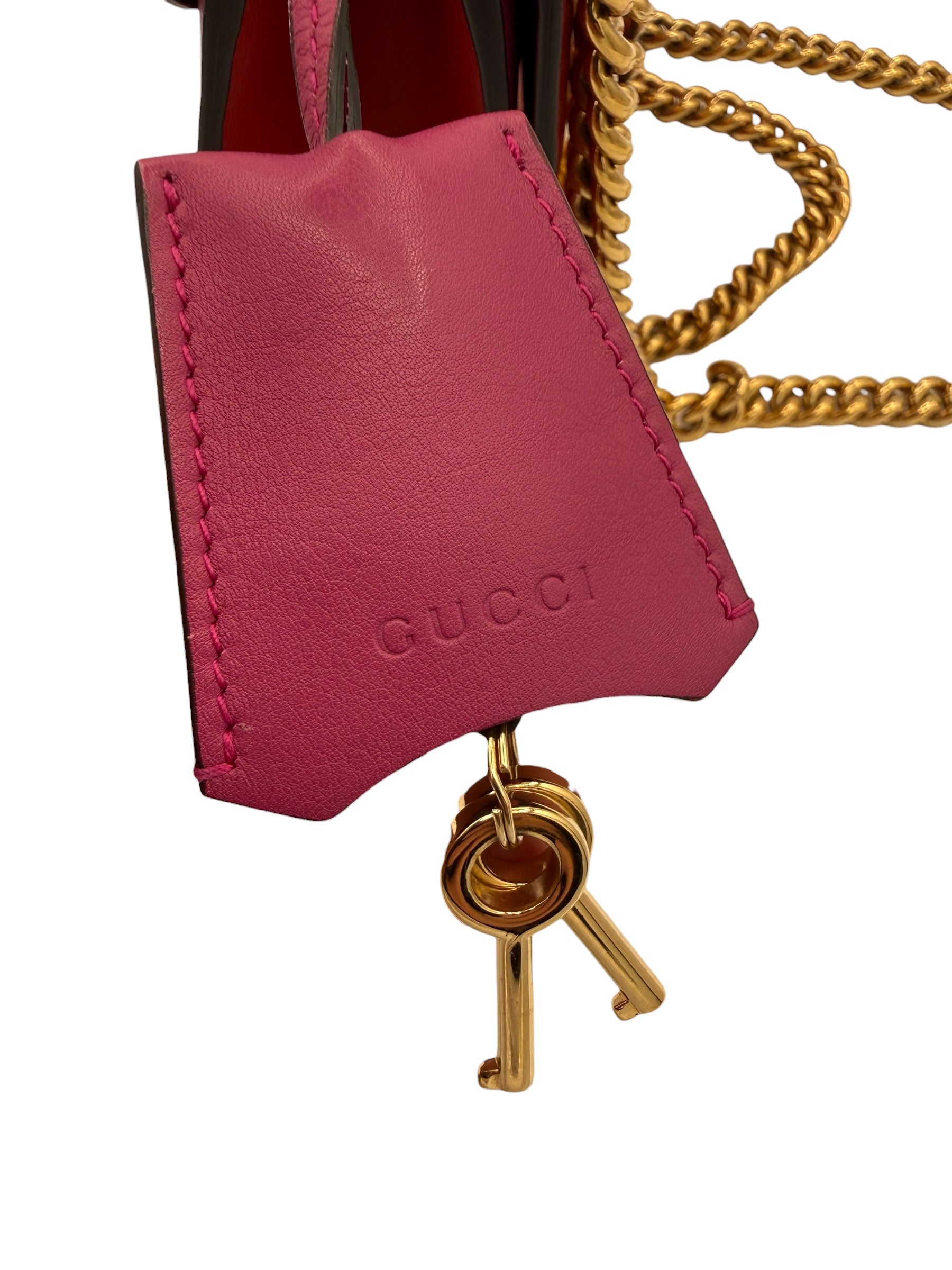 Gucci Bicolor Leather Padlock Small Chain Shoulder Bag In Red & Pink