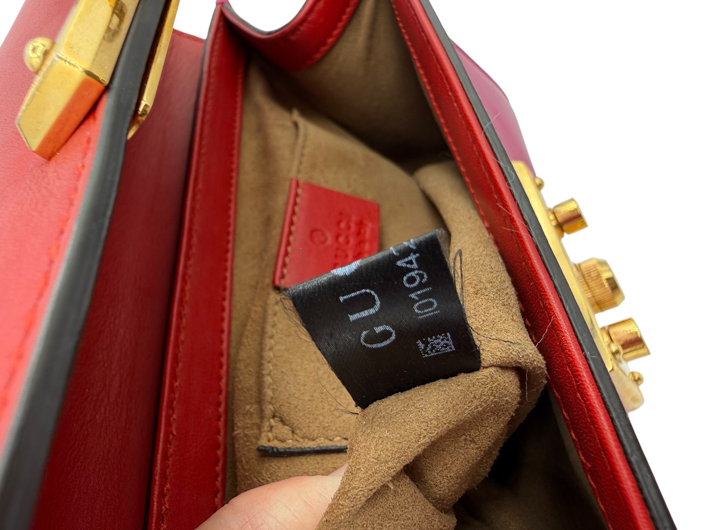 Gucci Bicolor Leather Padlock Small Chain Shoulder Bag In Red & Pink