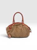 Gucci Vintage Sukey Diamante Canvas Peach Leather Medium Boston Bag