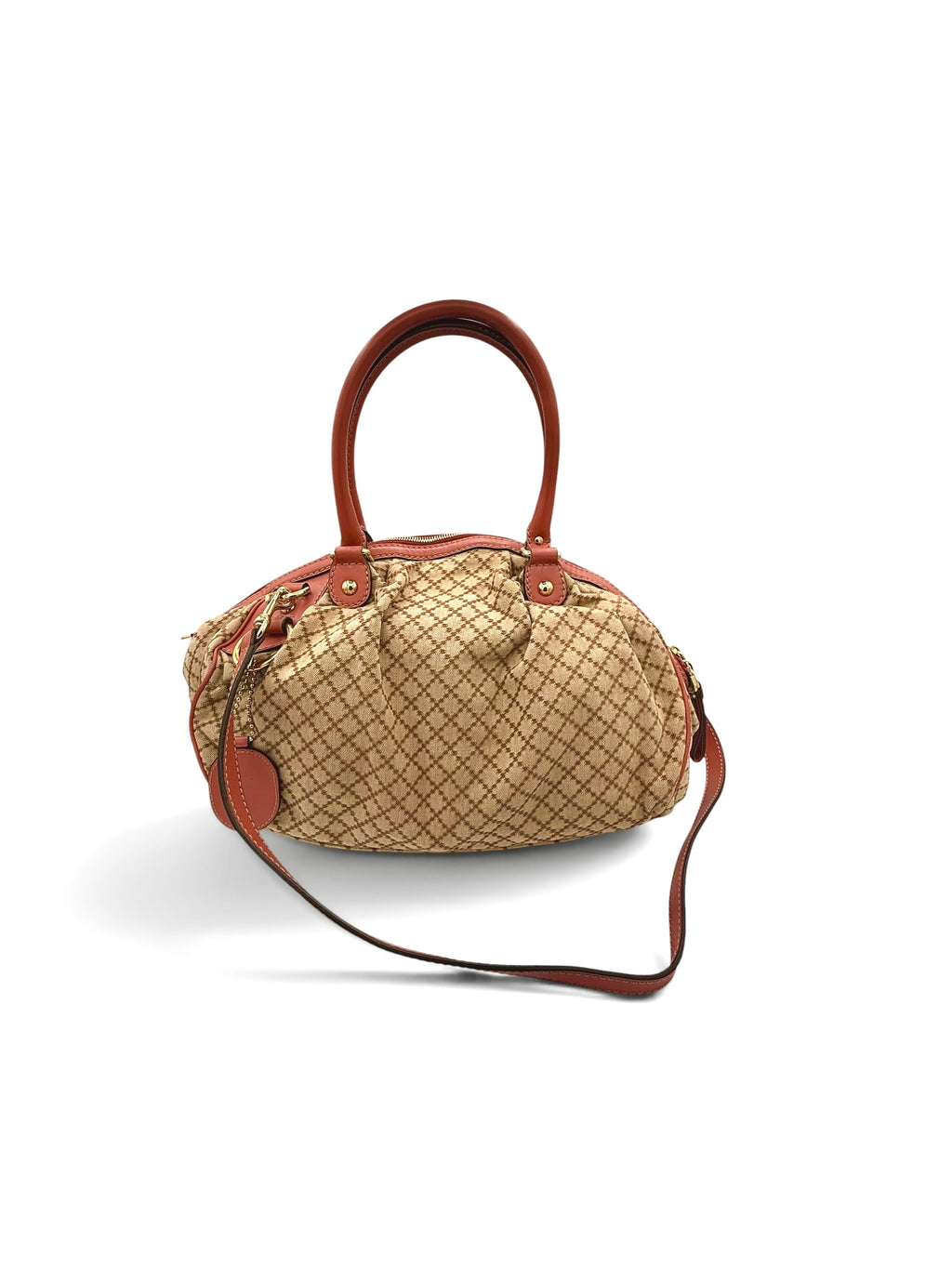 Gucci Vintage Sukey Diamante Canvas Peach Leather Medium Boston Bag