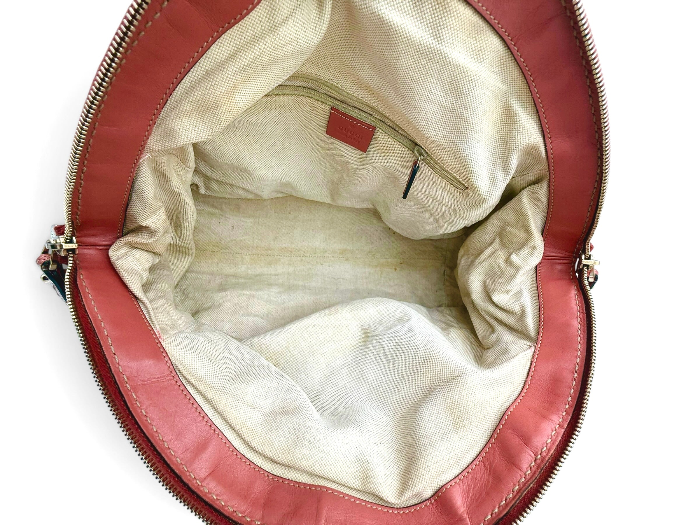 Gucci Vintage Sukey Diamante Canvas Peach Leather Medium Boston Bag