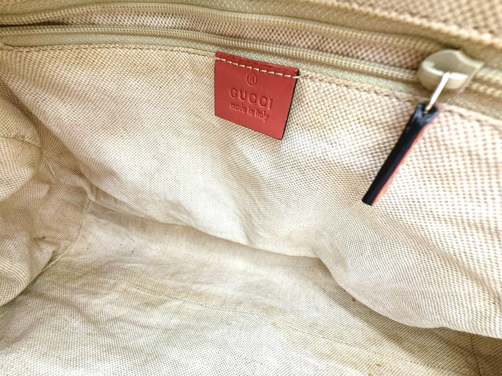 Gucci Vintage Sukey Diamante Canvas Peach Leather Medium Boston Bag