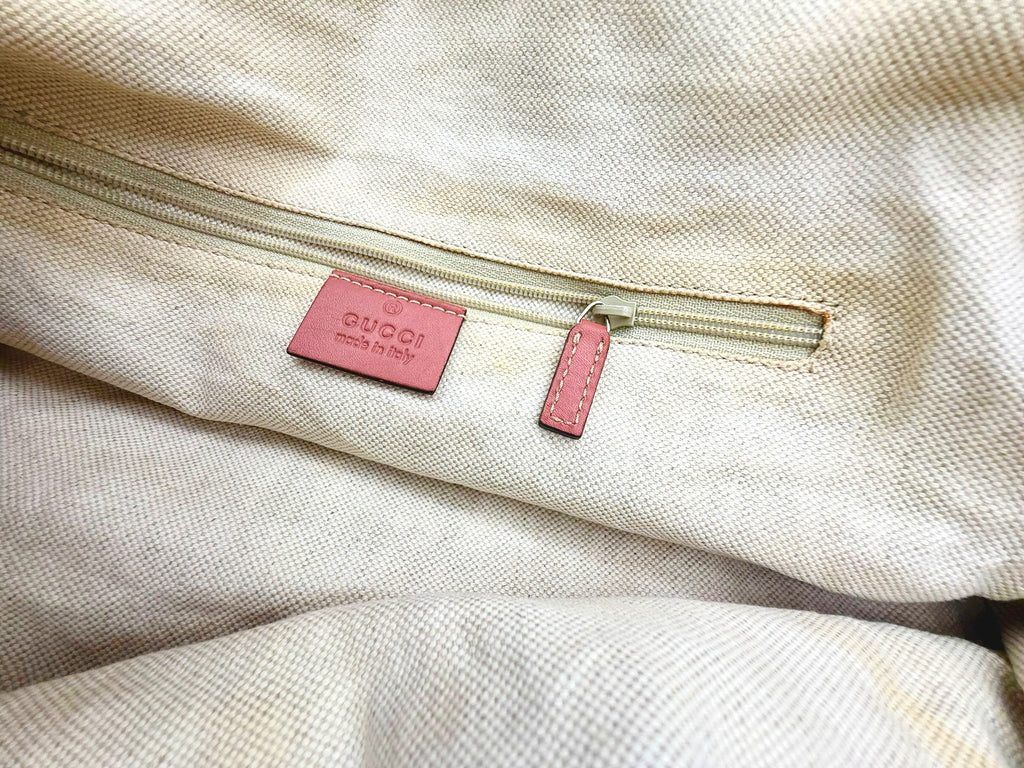 Gucci Vintage Sukey Diamante Canvas Peach Leather Medium Boston Bag