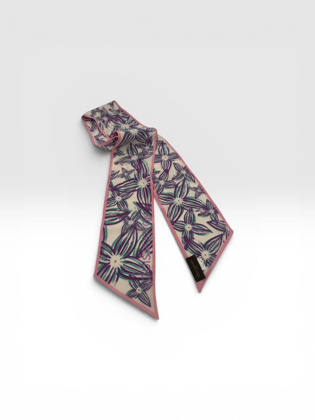 Louis Vuitton Floral Silk Bandeau Scarf Pink Purple Green Monogram Twilly