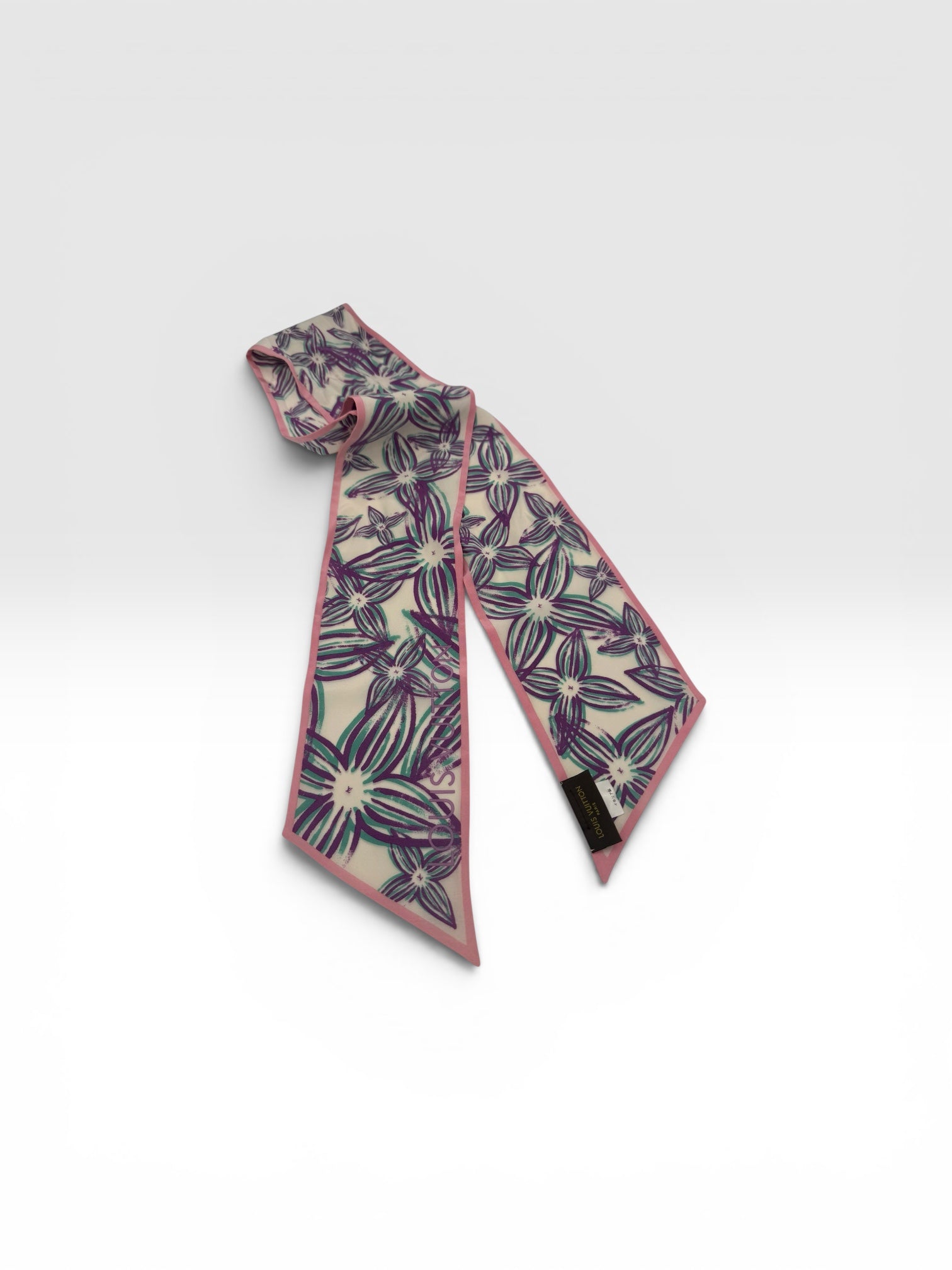 Louis Vuitton Floral Silk Bandeau Scarf Pink Purple Green Monogram Twilly