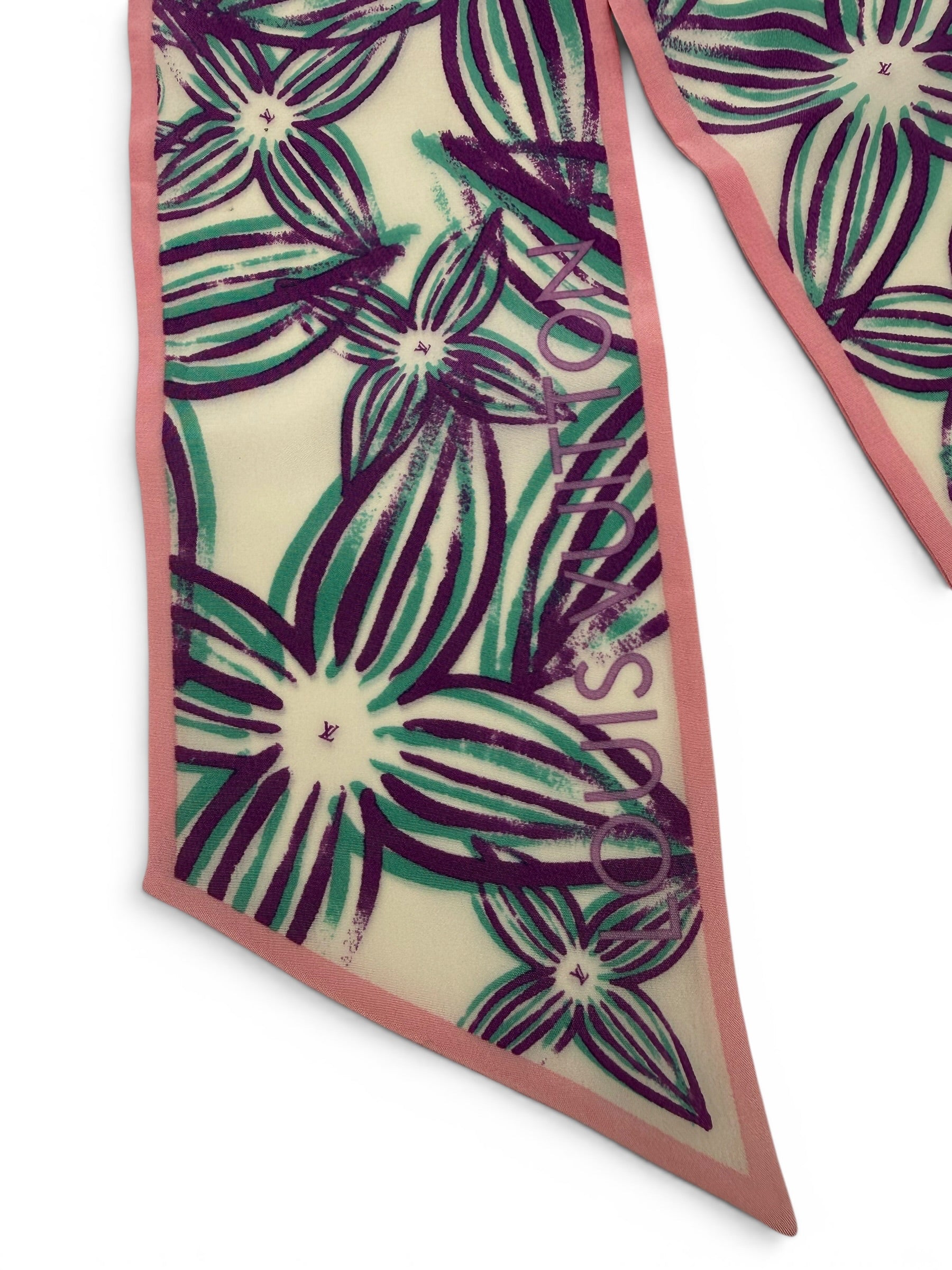Louis Vuitton Floral Silk Bandeau Scarf Pink Purple Green Monogram Twilly