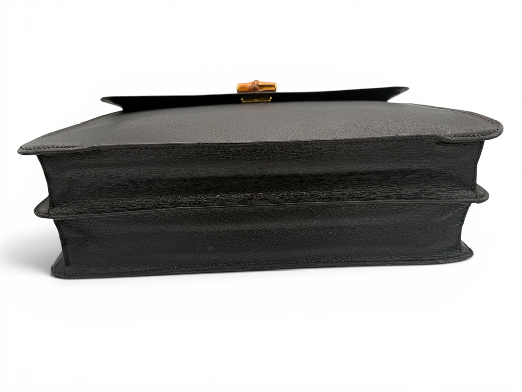Gucci Vintage Bamboo Top Handle Black Leather Leather Briefcase