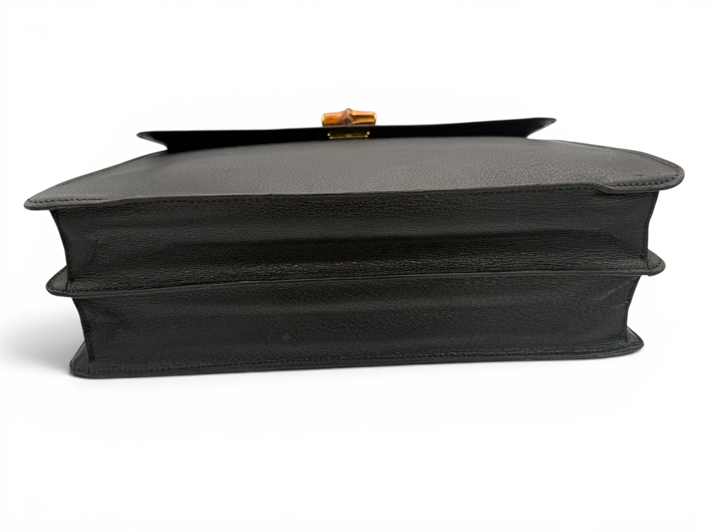Gucci Vintage Bamboo Top Handle Black Leather Leather Briefcase