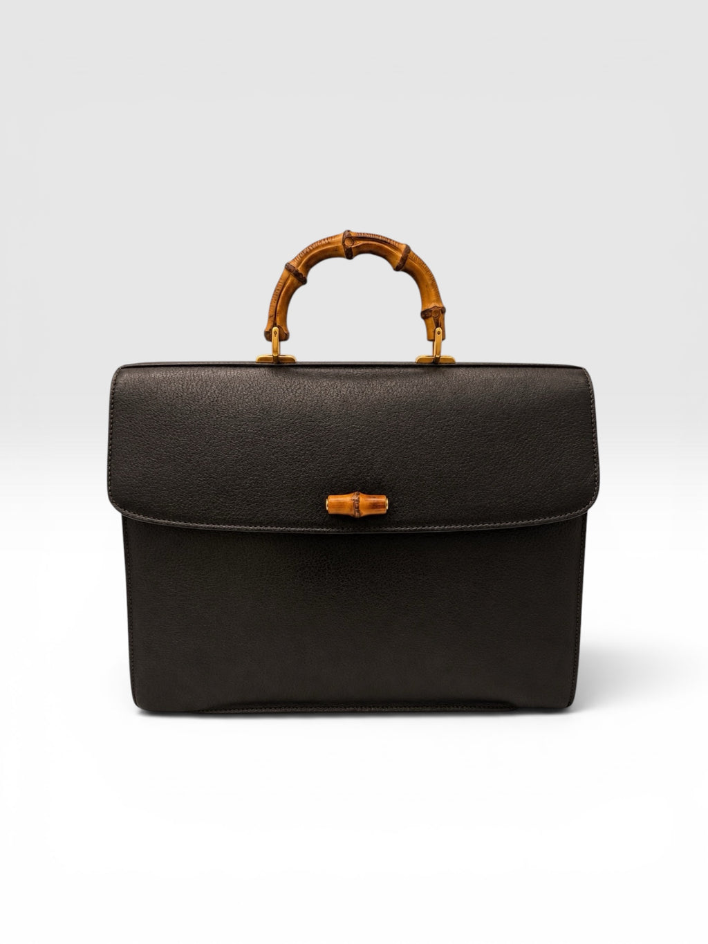 Gucci Vintage Bamboo Top Handle Black Leather Leather Briefcase
