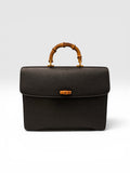 Gucci Vintage Bamboo Top Handle Black Leather Leather Briefcase