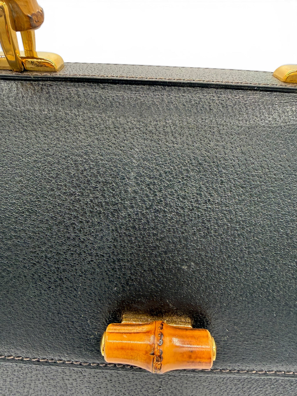 Gucci Vintage Bamboo Top Handle Black Leather Leather Briefcase