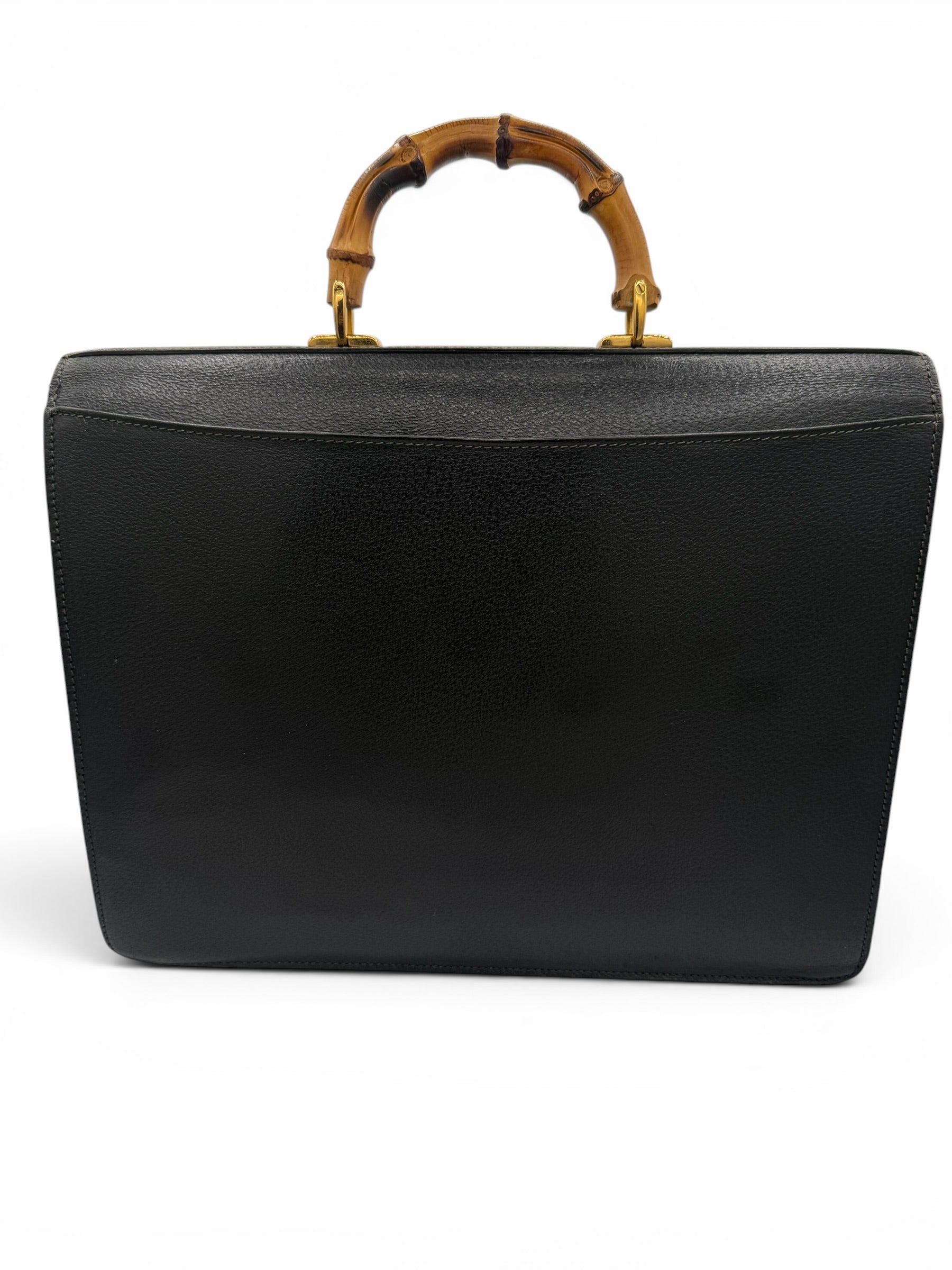 Gucci Vintage Bamboo Top Handle Black Leather Leather Briefcase
