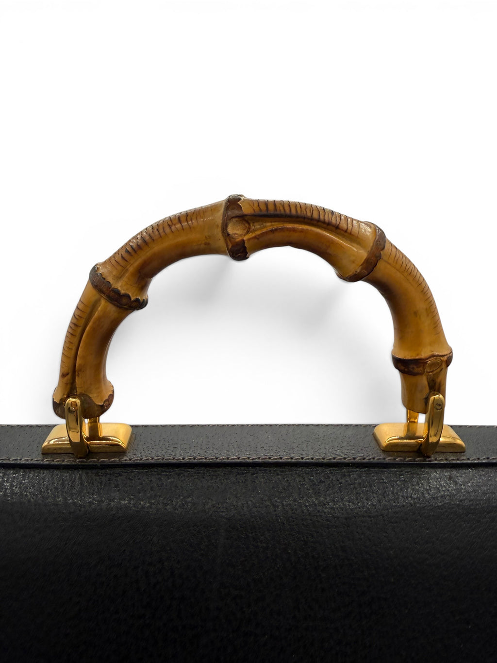 Gucci Vintage Bamboo Top Handle Black Leather Leather Briefcase