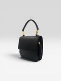 Gianni Versace Vintage Black Greek Key Leather Top Handle Bag