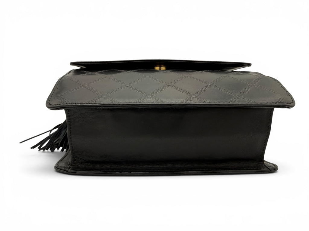 Gianni Versace Vintage Black Greek Key Leather Top Handle Bag