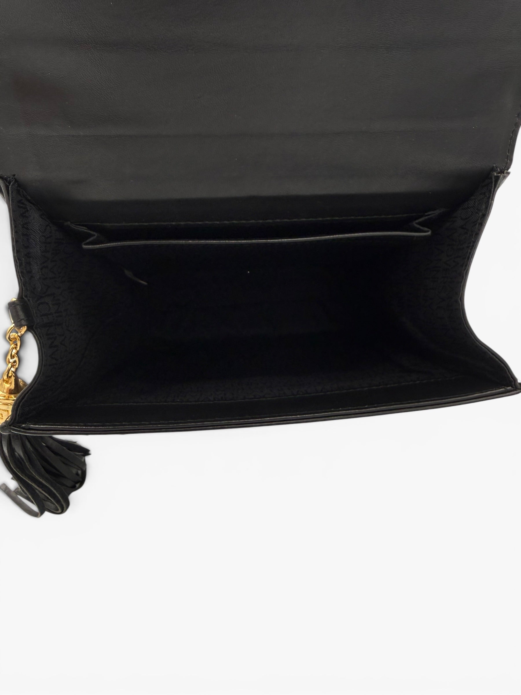 Gianni Versace Vintage Black Greek Key Leather Top Handle Bag
