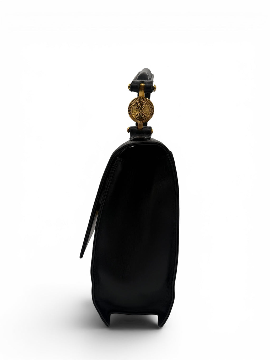 Gianni Versace Vintage Black Greek Key Leather Top Handle Bag