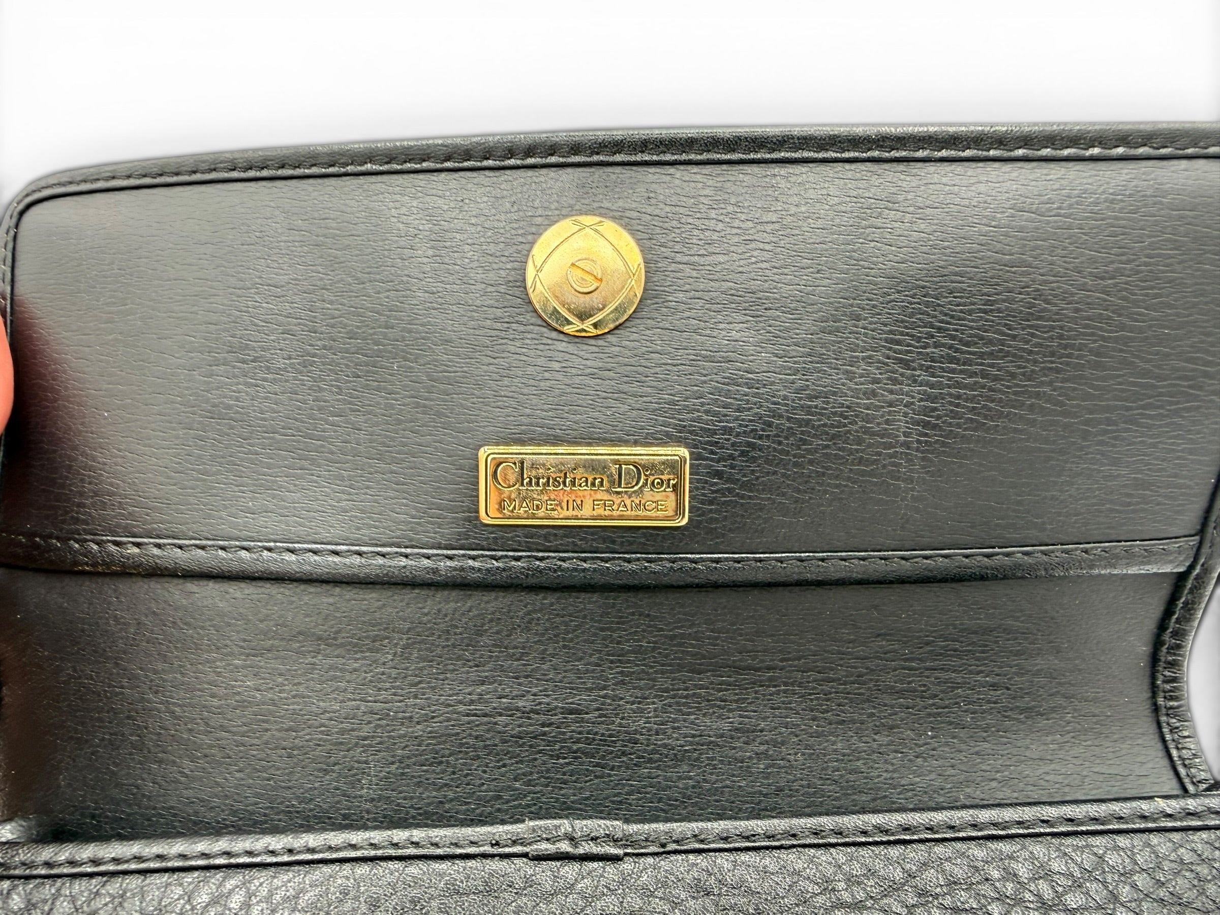 Christian Dior Vintage Black Leather Crossbody Bag w/ Brown Strap