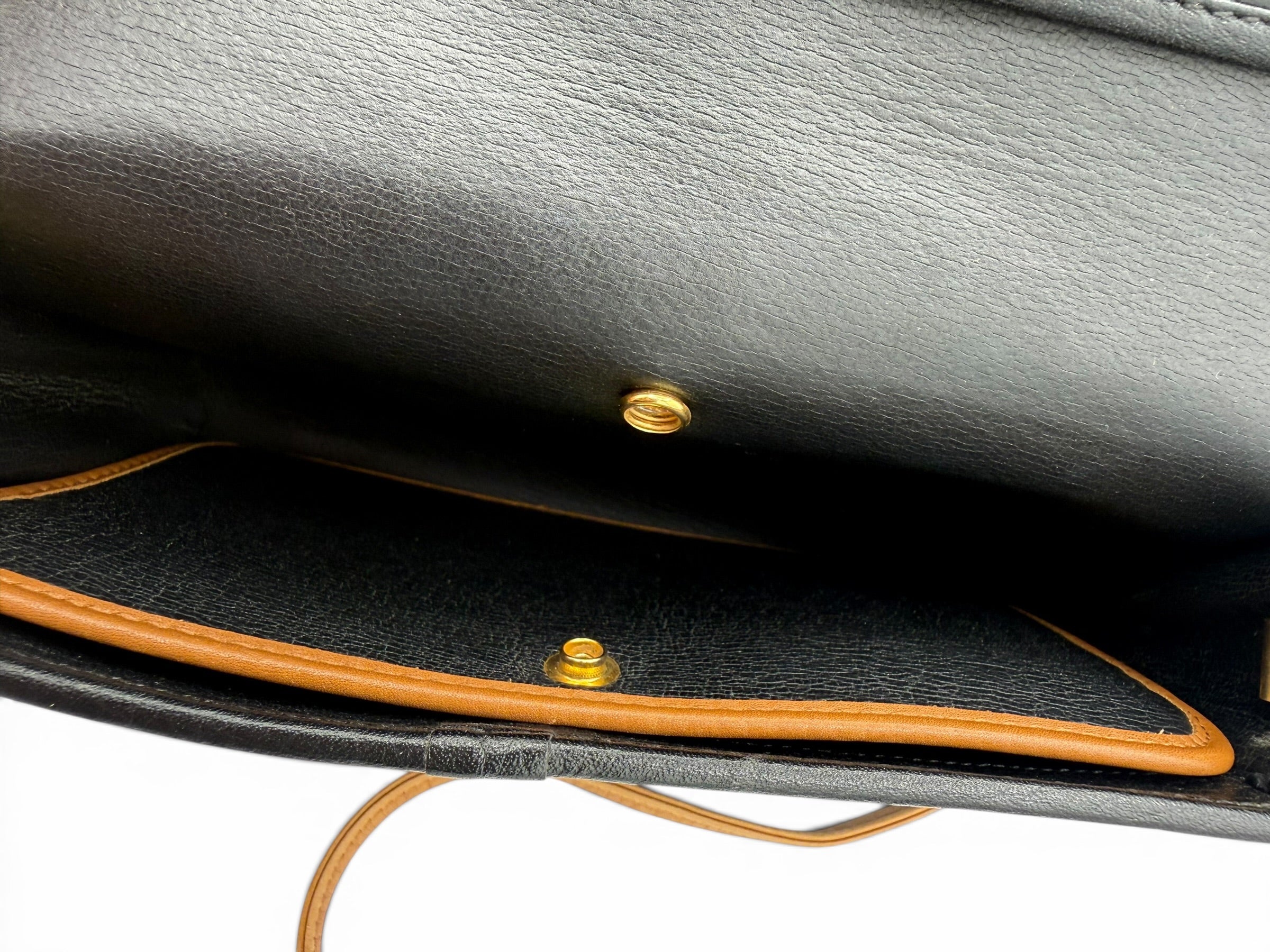Christian Dior Vintage Black Leather Crossbody Bag w/ Brown Strap