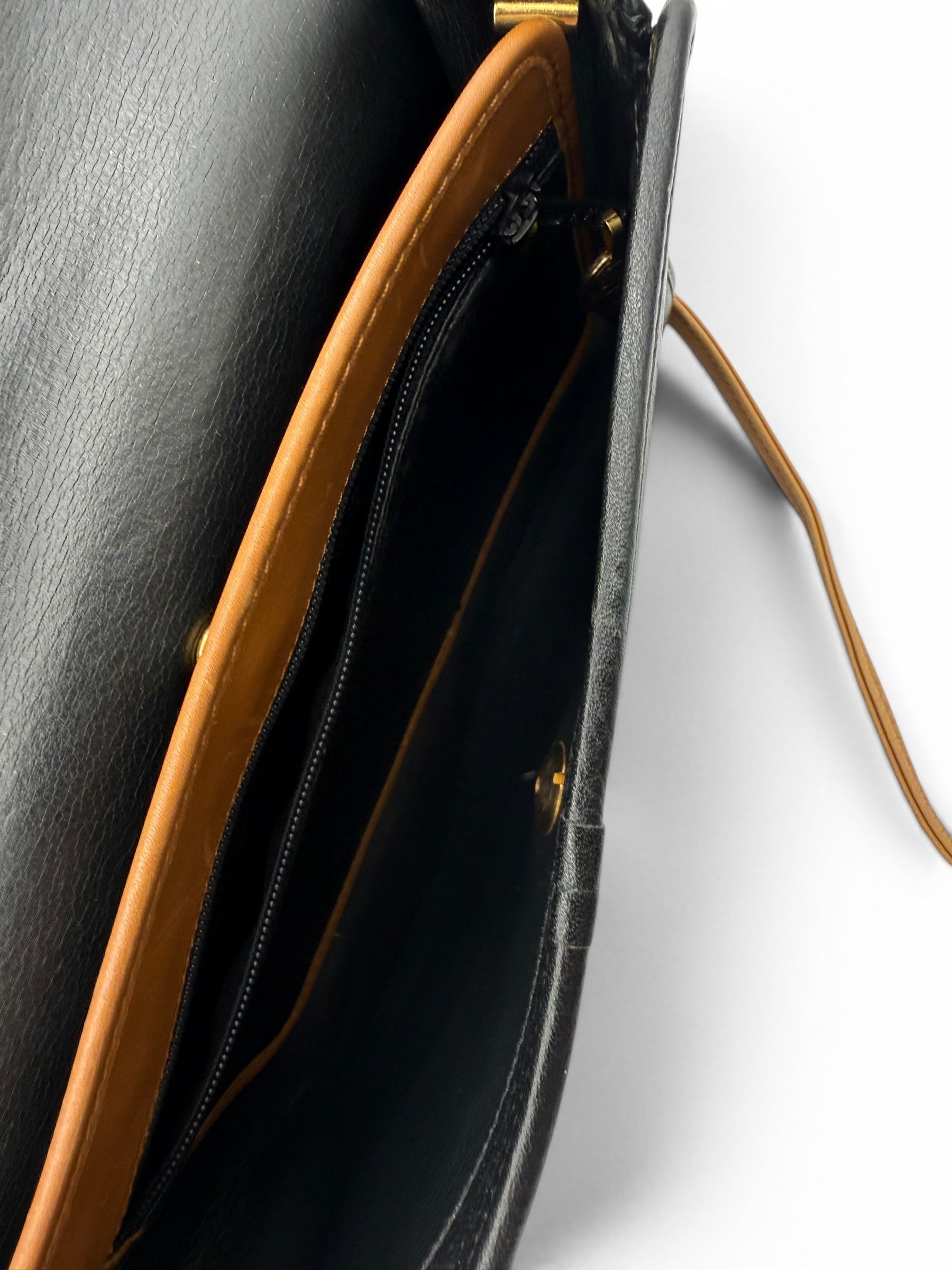 Christian Dior Vintage Black Leather Crossbody Bag w/ Brown Strap