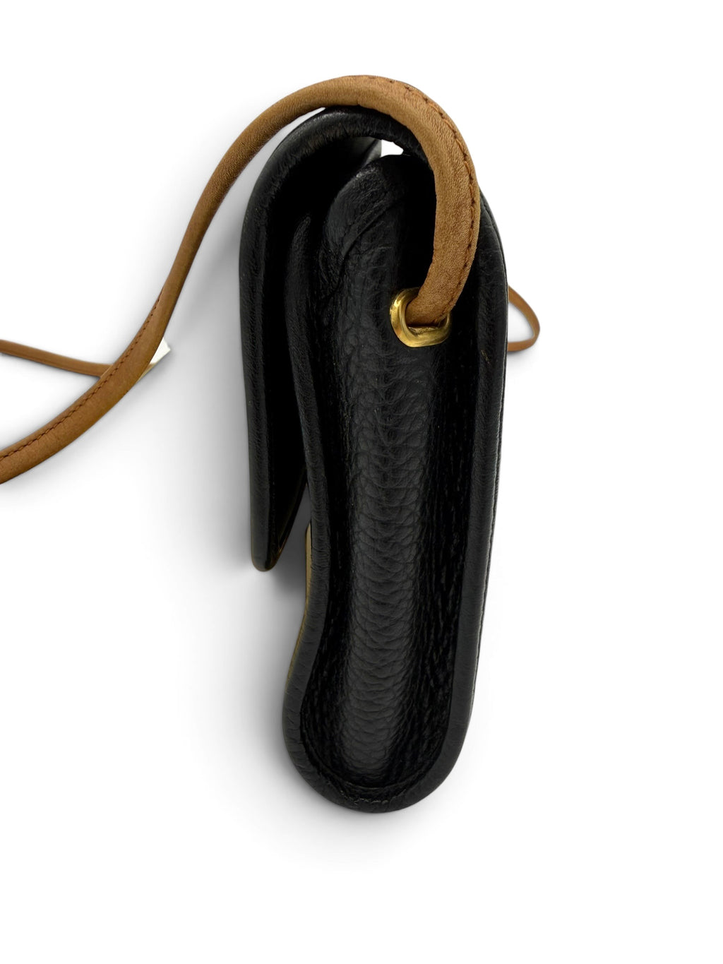 Christian Dior Vintage Black Leather Crossbody Bag w/ Brown Strap
