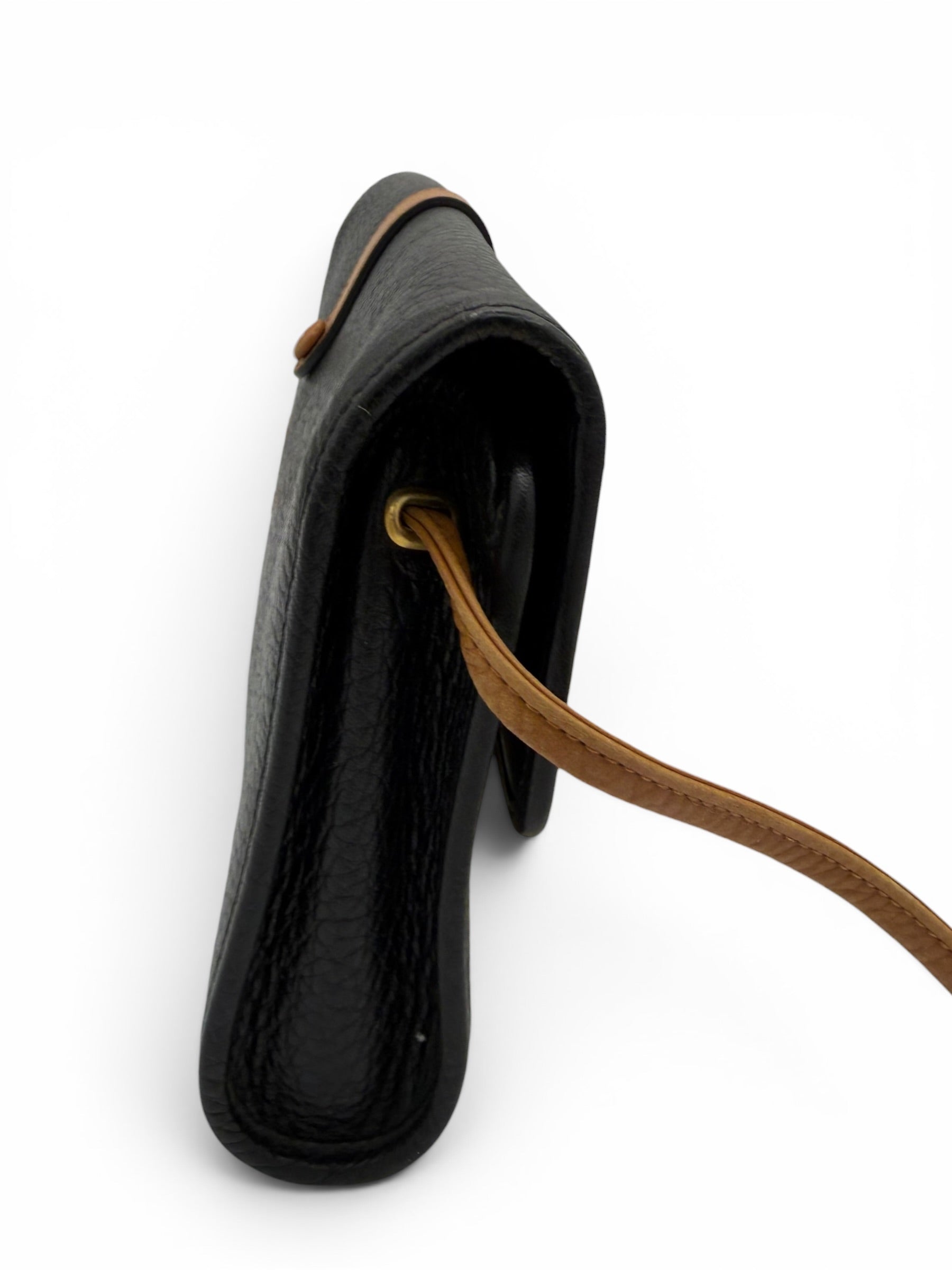 Christian Dior Vintage Black Leather Crossbody Bag w/ Brown Strap