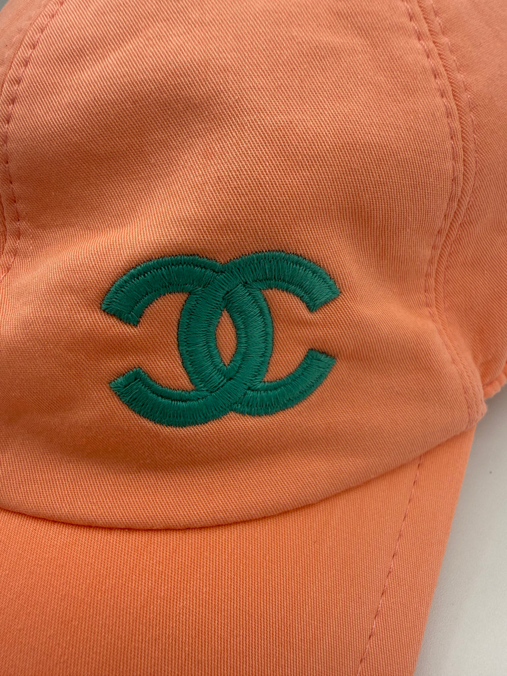 Chanel Vintage Peach Cotton CC Logo Baseball Cap