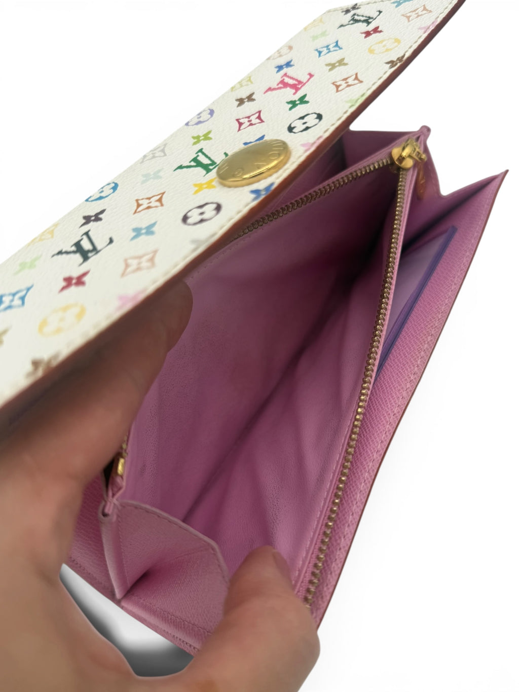 Louis Vuitton White Murakami Vintage Sarah Wallet Pink Interior