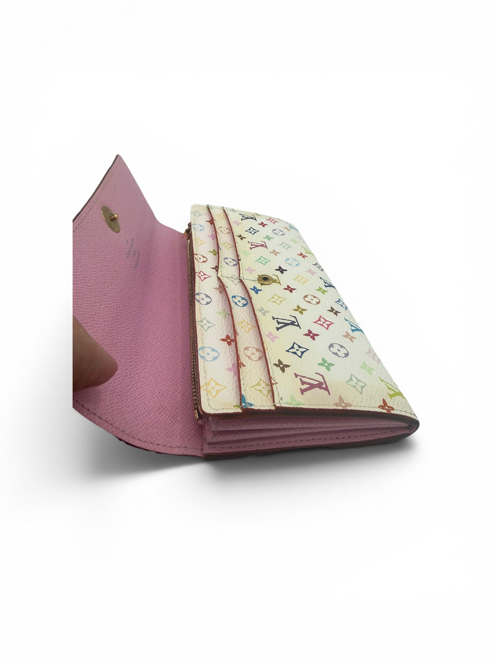 Louis Vuitton White Murakami Vintage Sarah Wallet Pink Interior