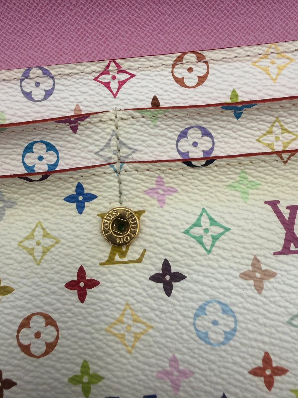 Louis Vuitton White Murakami Vintage Sarah Wallet Pink Interior