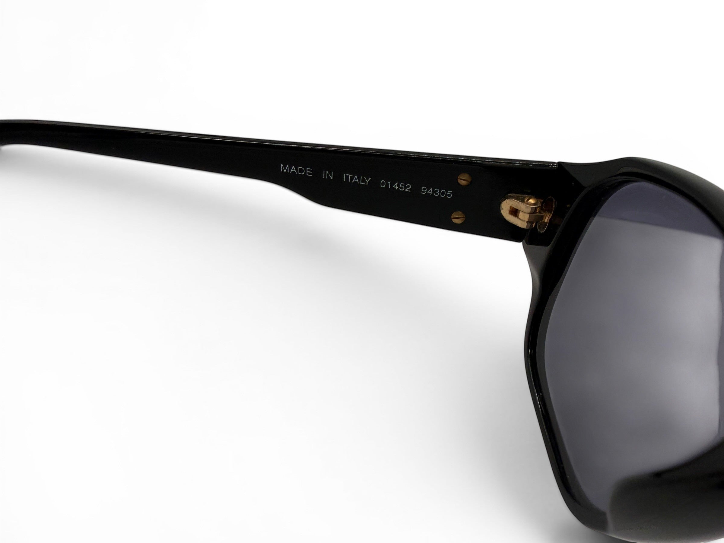 Curated Closet vintage black acetate Chanel sunglasses with gold CC logos and grey lenses. Model 01452.