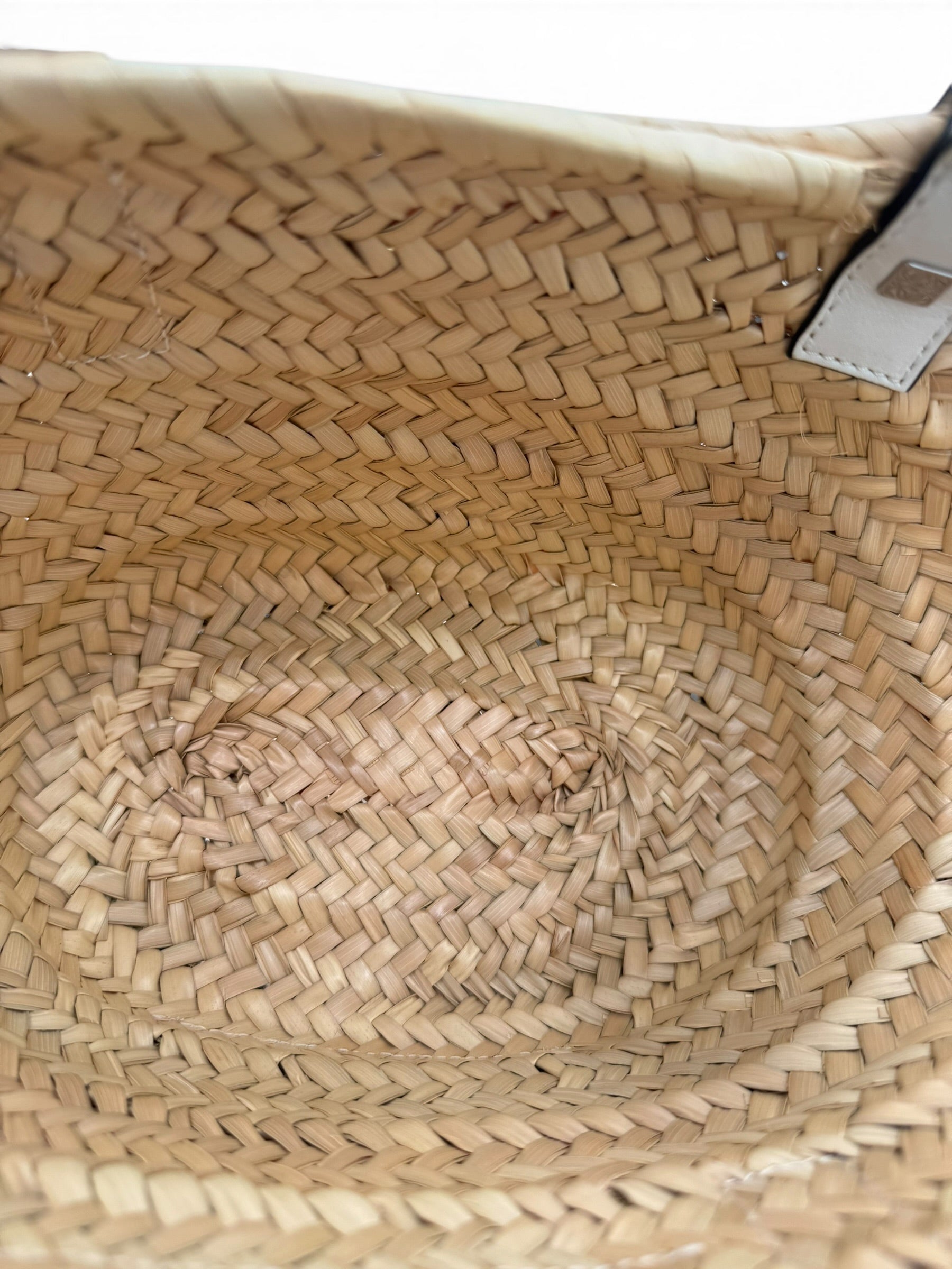 Loewe Paula's Ibiza Natural Palm Leaf Basket White Leather Anagram Tote