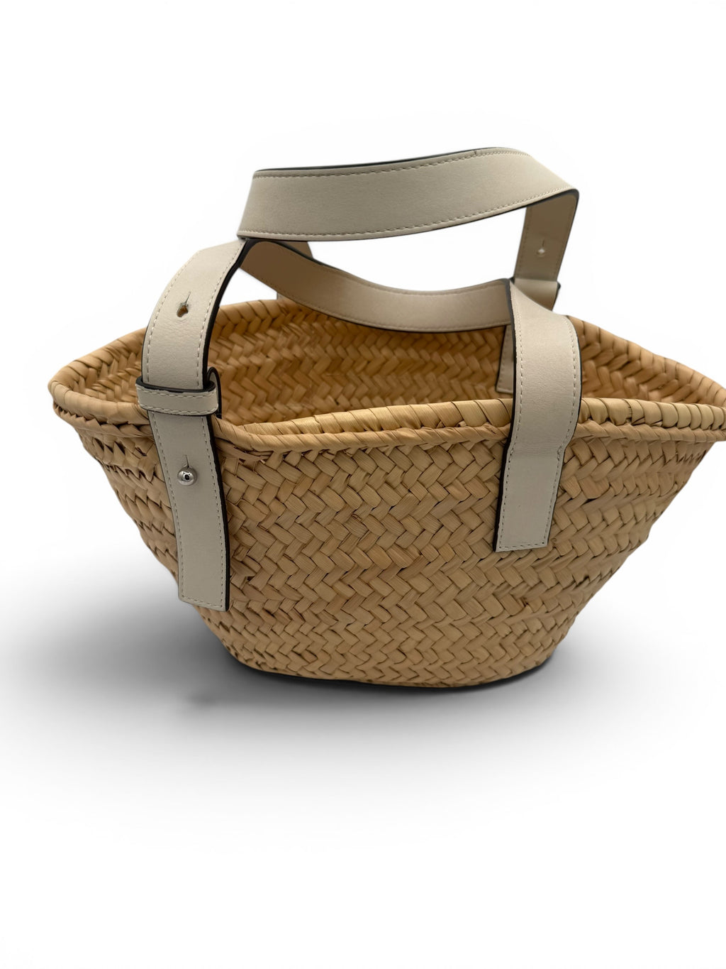 Loewe Paula's Ibiza Natural Palm Leaf Basket White Leather Anagram Tote