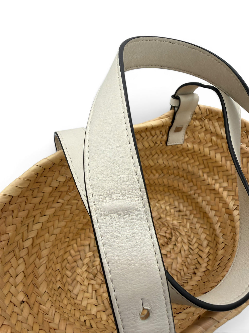 Loewe Paula's Ibiza Natural Palm Leaf Basket White Leather Anagram Tote